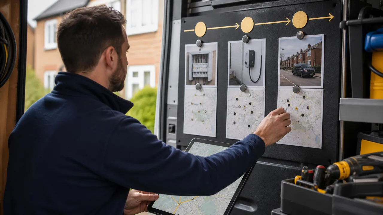 Practical process illustrated for Electrician SEO: EICRs, EV Chargers and Callouts